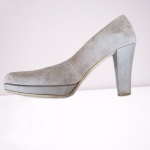 Roberto D'Angelo beige faux suede high heel platform pump Sz 37/6.5 - Picture 1 of 8